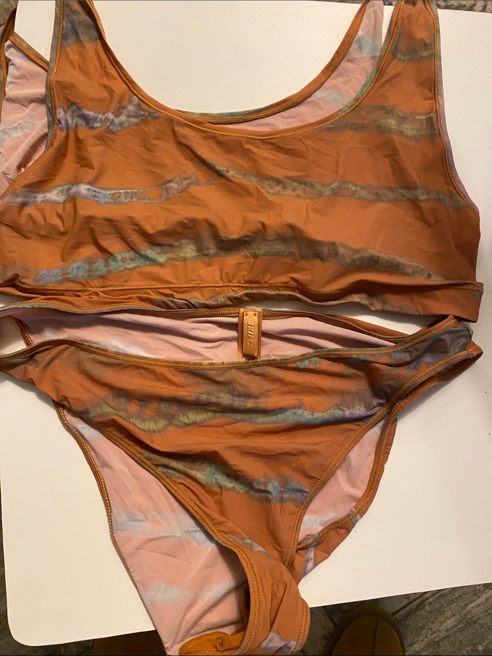 SKIMS Orange Tie-Dye Bikini Top & Briefs